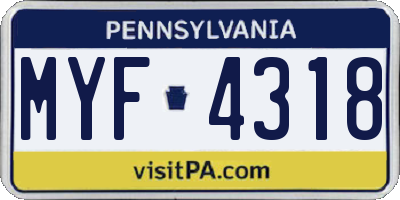 PA license plate MYF4318