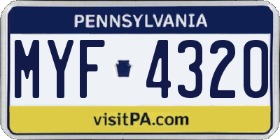 PA license plate MYF4320