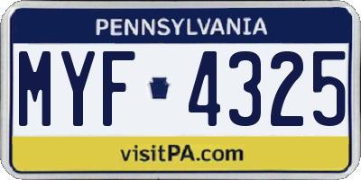 PA license plate MYF4325