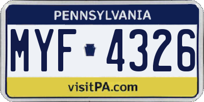 PA license plate MYF4326