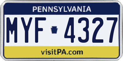 PA license plate MYF4327