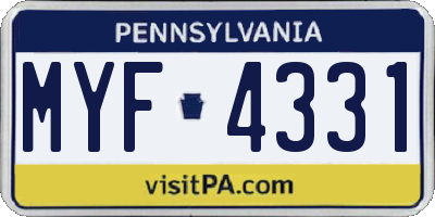 PA license plate MYF4331