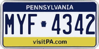 PA license plate MYF4342