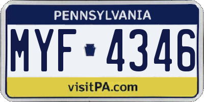PA license plate MYF4346