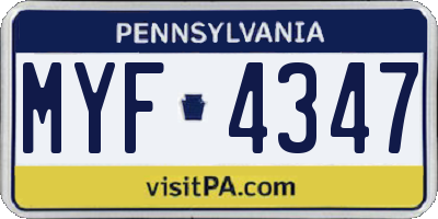 PA license plate MYF4347