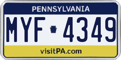PA license plate MYF4349