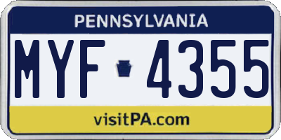 PA license plate MYF4355