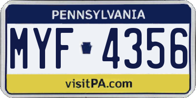 PA license plate MYF4356