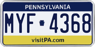 PA license plate MYF4368