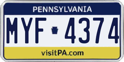 PA license plate MYF4374