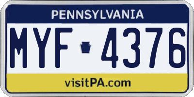 PA license plate MYF4376