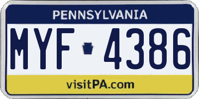 PA license plate MYF4386