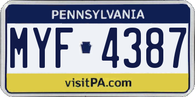 PA license plate MYF4387
