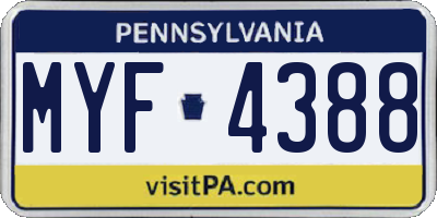 PA license plate MYF4388