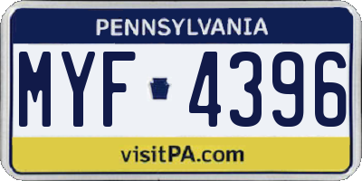 PA license plate MYF4396
