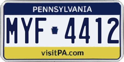 PA license plate MYF4412