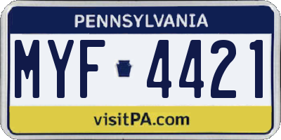 PA license plate MYF4421
