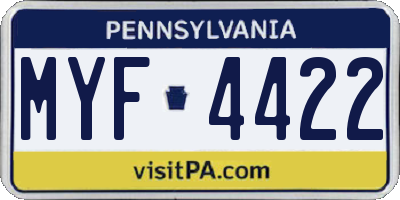 PA license plate MYF4422