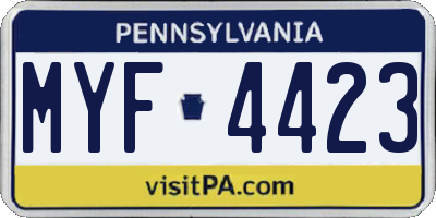 PA license plate MYF4423