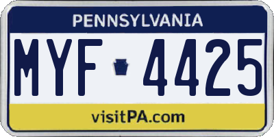 PA license plate MYF4425