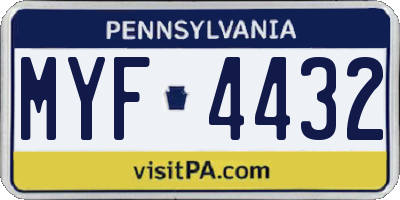 PA license plate MYF4432