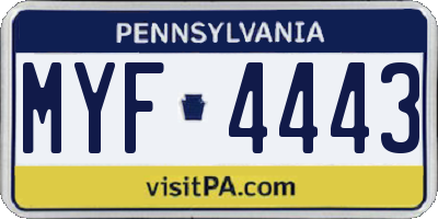 PA license plate MYF4443