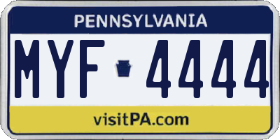 PA license plate MYF4444
