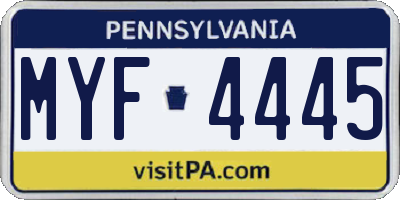 PA license plate MYF4445