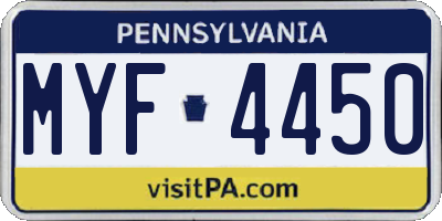 PA license plate MYF4450