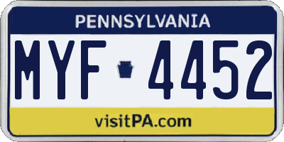 PA license plate MYF4452