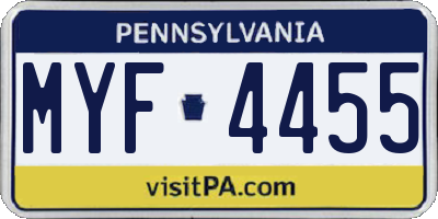 PA license plate MYF4455