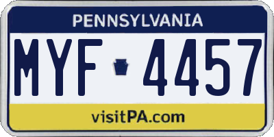 PA license plate MYF4457