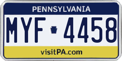 PA license plate MYF4458
