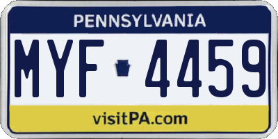 PA license plate MYF4459