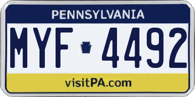 PA license plate MYF4492