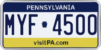 PA license plate MYF4500