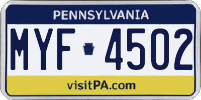 PA license plate MYF4502