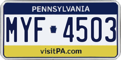PA license plate MYF4503