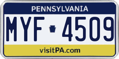 PA license plate MYF4509