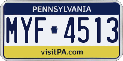 PA license plate MYF4513