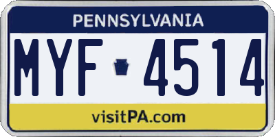 PA license plate MYF4514