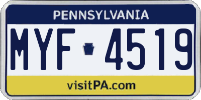 PA license plate MYF4519