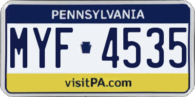 PA license plate MYF4535