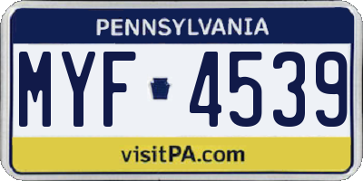 PA license plate MYF4539