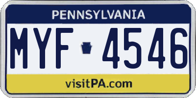 PA license plate MYF4546