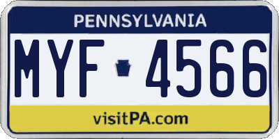 PA license plate MYF4566