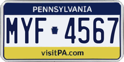 PA license plate MYF4567