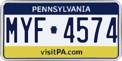 PA license plate MYF4574