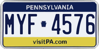 PA license plate MYF4576