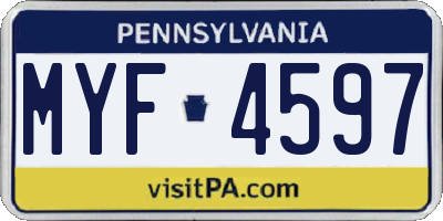 PA license plate MYF4597